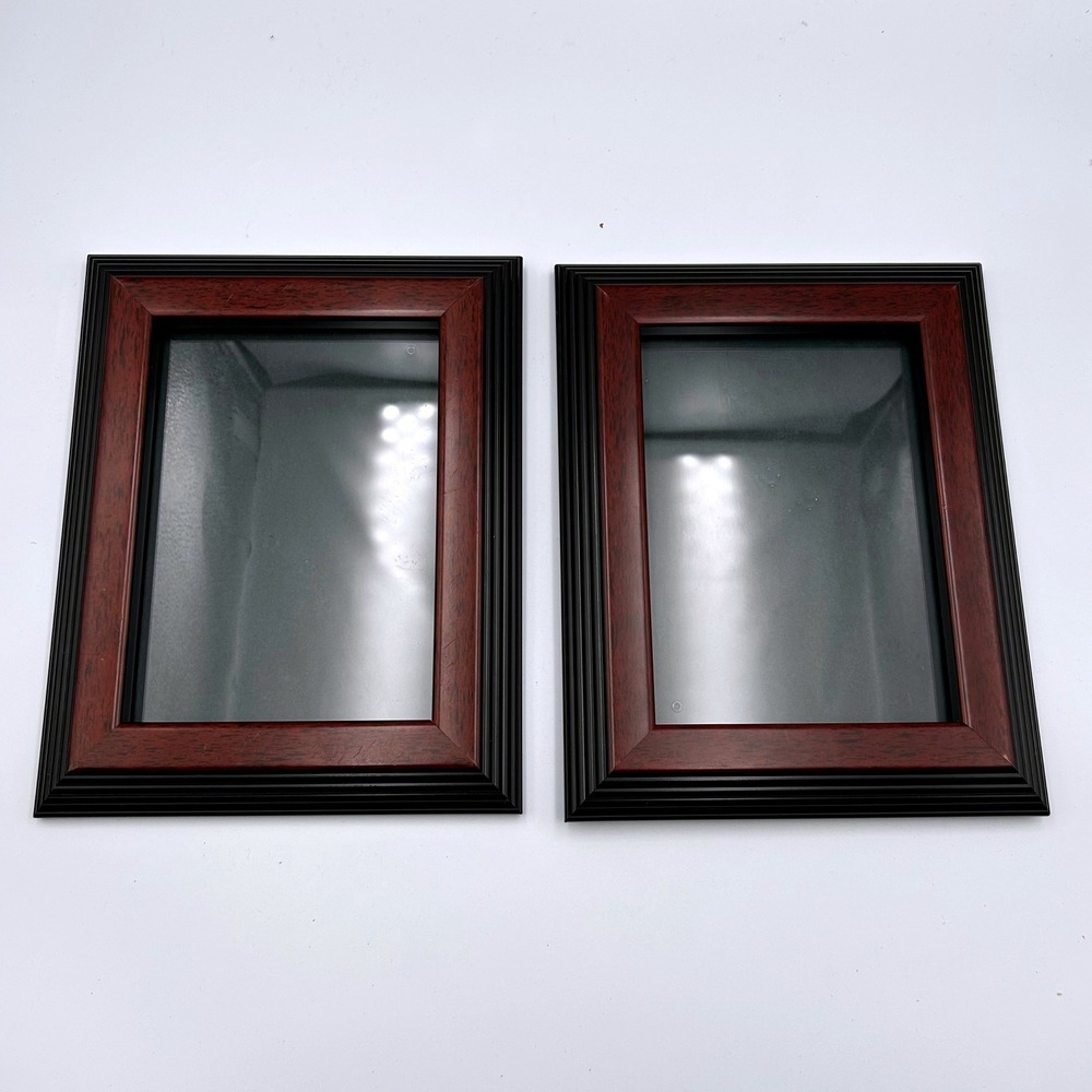 Set of 2 Mahogany and Black Two Tone 5x7 Picture Frames Tabletop Wall Mount